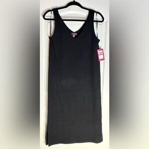 Vince Camuto Black V-Neck Sweater Knit Midi Dress, XXS